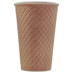 EM90-530-6809 Disposable embossed double wall paper cup "Waffle Kraft" 16 oz (400 ml)